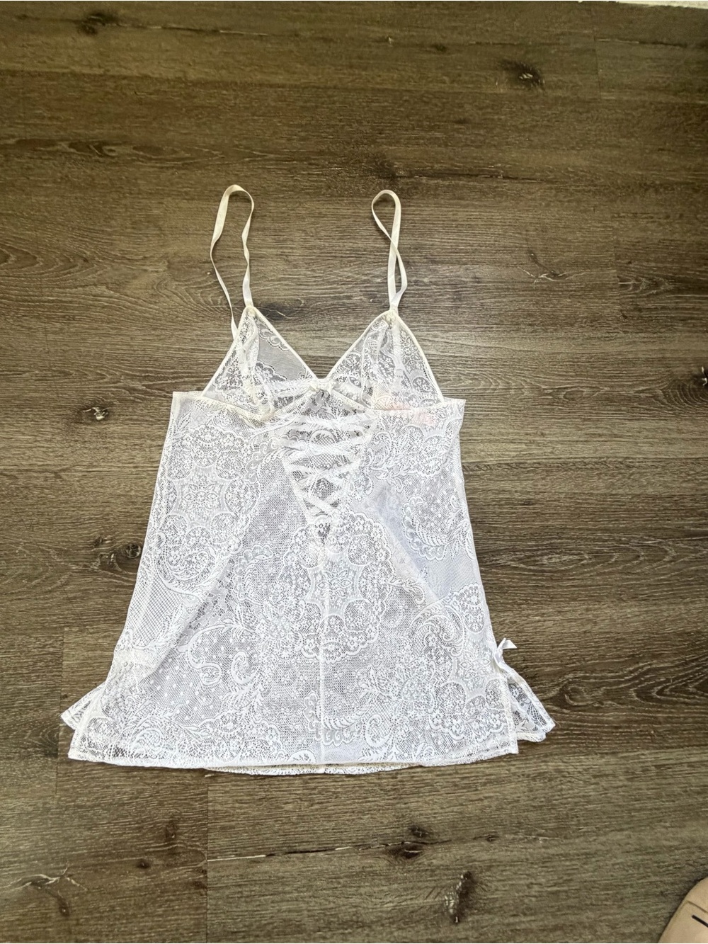 Victoria's Secret White Lace Chemise with Lace-Up Front